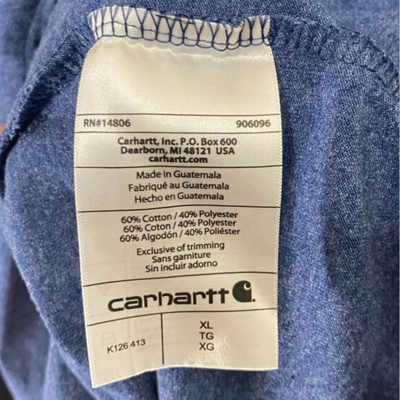 Carhartt Mens Long-Sleeve Pocket T-Shirt XL Blue Cotton Poly Blend - Picture 4 of 4